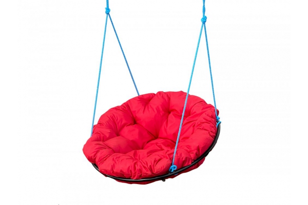 Кресло Папасан подвесное каркас чёрный-подушка красная