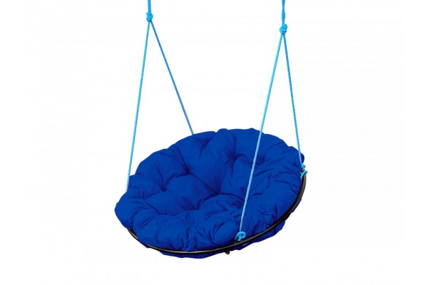 Кресло Папасан подвесное каркас чёрный-подушка синяя