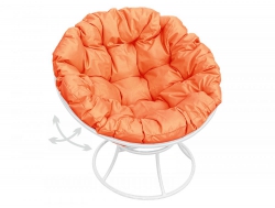 Кресло Папасан пружинка без ротанга каркас белый-подушка оранжевая