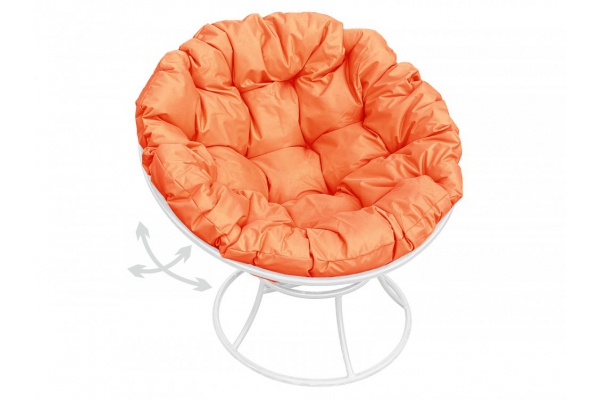 Кресло Папасан пружинка без ротанга каркас белый-подушка оранжевая
