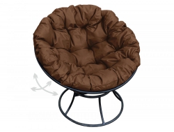 Кресло Папасан пружинка без ротанга каркас черный-подушка коричневая