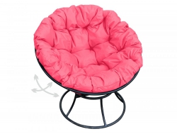 Кресло Папасан пружинка без ротанга каркас черный-подушка розовая