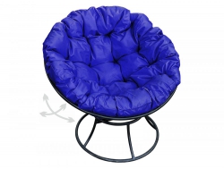 Кресло Папасан пружинка без ротанга каркас черный-подушка синяя