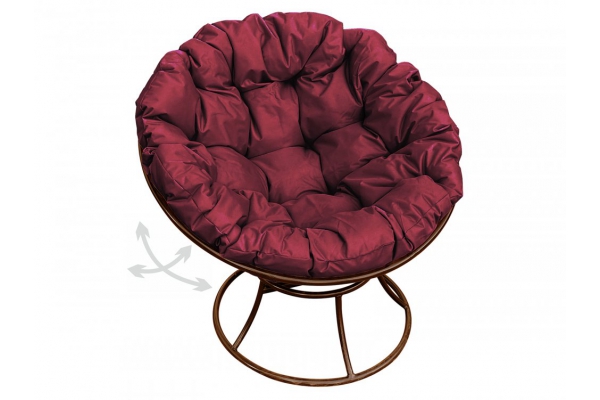 Кресло Папасан пружинка без ротанга каркас коричневый-подушка бордовая