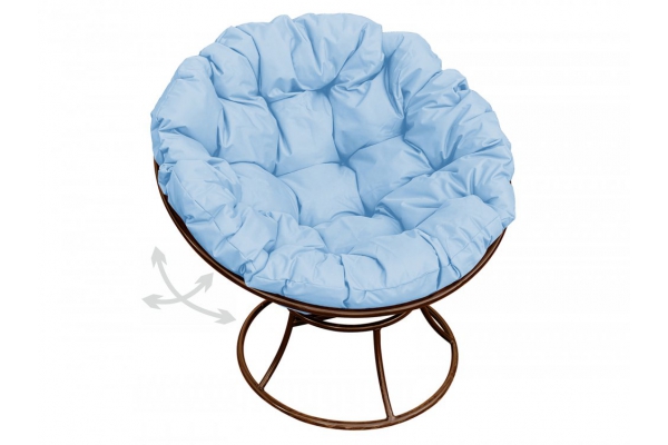 Кресло Папасан пружинка без ротанга каркас коричневый-подушка голубая