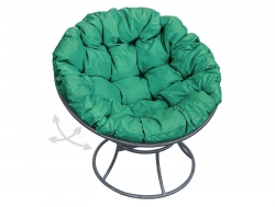 Кресло Папасан пружинка без ротанга каркас серый-подушка зелёная