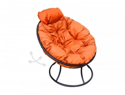 Кресло Папасан пружинка мини без ротанга каркас чёрный-подушка оранжевая