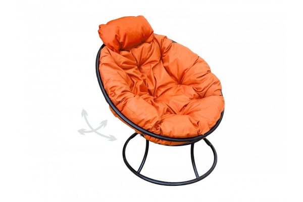 Кресло Папасан пружинка мини без ротанга каркас чёрный-подушка оранжевая