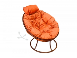 Кресло Папасан пружинка мини без ротанга каркас коричневый-подушка оранжевая