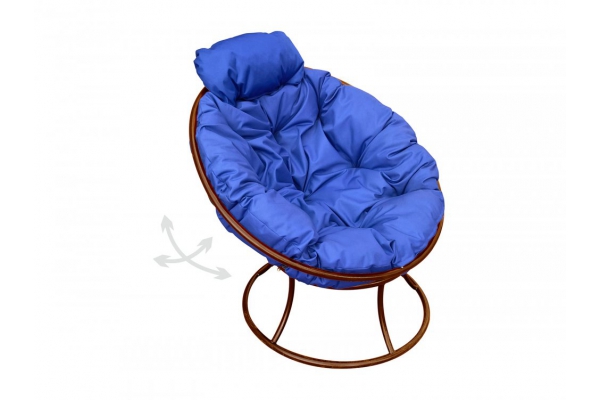 Кресло Папасан пружинка мини без ротанга каркас коричневый-подушка синяя