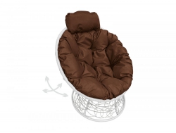 Кресло Папасан пружинка мини с ротангом каркас белый-подушка коричневая