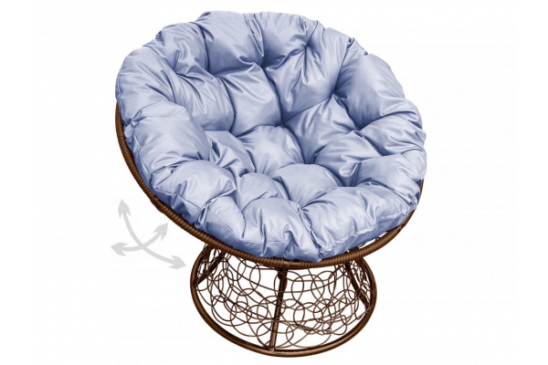 Кресло Папасан пружинка с ротангом каркас коричневый-подушка серая