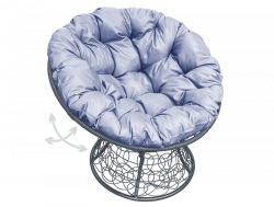 Кресло Папасан пружинка с ротангом каркас серый-подушка серая