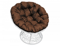 Кресло Папасан с ротангом каркас белый-подушка коричневая