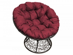 Кресло Папасан с ротангом каркас чёрный-подушка бордовая