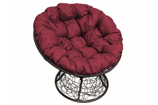 Кресло Папасан с ротангом каркас чёрный-подушка бордовая
