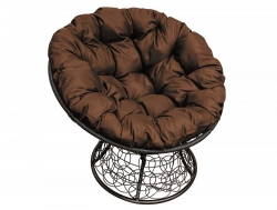 Кресло Папасан с ротангом каркас чёрный-подушка коричневая