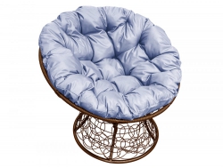 Кресло Папасан с ротангом каркас коричневый-подушка серая
