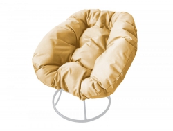 Кресло Пончик без ротанга каркас белый-подушка бежевая