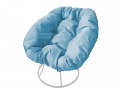 Кресло Пончик без ротанга каркас белый-подушка голубая