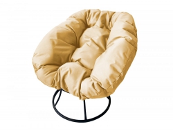 Кресло Пончик без ротанга каркас чёрный-подушка бежевая