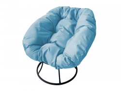 Кресло Пончик без ротанга каркас чёрный-подушка голубая