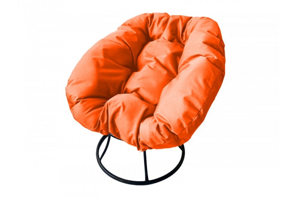 Кресло Пончик без ротанга каркас чёрный-подушка оранжевая