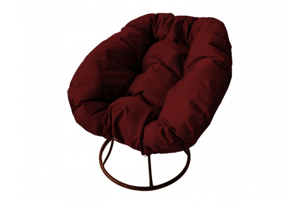 Кресло Пончик без ротанга каркас коричневый-подушка бордовая