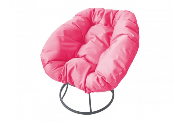 Кресло Пончик без ротанга каркас серый-подушка розовая