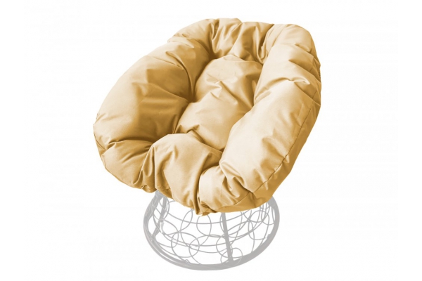 Кресло Пончик с ротангом каркас белый-подушка бежевая