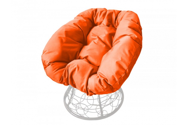 Кресло Пончик с ротангом каркас белый-подушка оранжевая