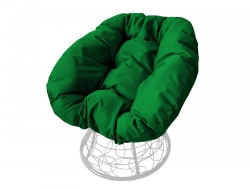Кресло Пончик с ротангом каркас белый-подушка зелёная