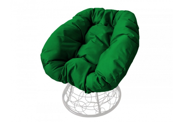 Кресло Пончик с ротангом каркас белый-подушка зелёная