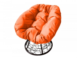 Кресло Пончик с ротангом каркас черный-подушка оранжевая