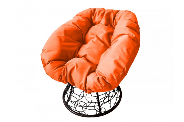 Кресло Пончик с ротангом каркас черный-подушка оранжевая