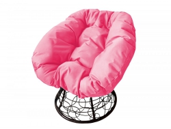 Кресло Пончик с ротангом каркас черный-подушка розовая