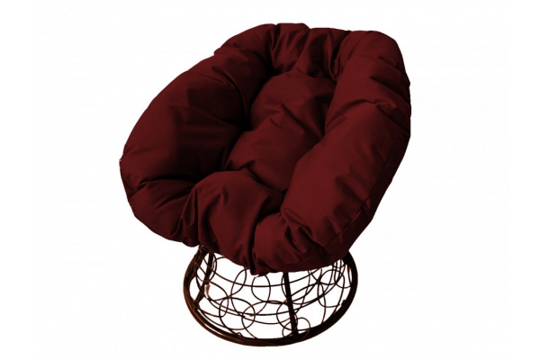 Кресло Пончик с ротангом каркас коричневый-подушка бордовая