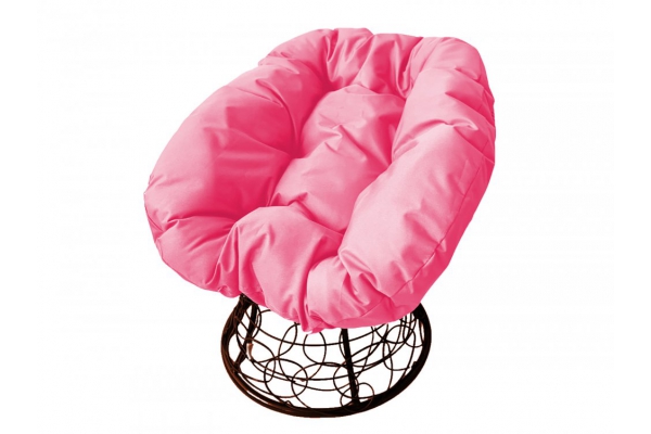 Кресло Пончик с ротангом каркас коричневый-подушка розовая