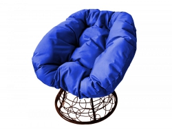 Кресло Пончик с ротангом каркас коричневый-подушка синяя