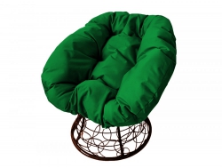 Кресло Пончик с ротангом каркас коричневый-подушка зелёная