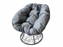 Кресло Пончик с ротангом каркас серый-подушка серая