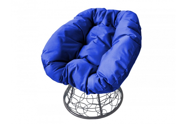 Кресло Пончик с ротангом каркас серый-подушка синяя