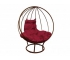 Кресло Кокон Круглый на подставке каркас коричневый-подушка бордовая