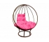Кресло Кокон Круглый на подставке каркас коричневый-подушка розовая