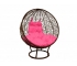 Кресло Кокон Круглый на подставке ротанг каркас коричневый-подушка розовая