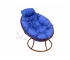 Кресло Папасан пружинка мини без ротанга каркас коричневый-подушка синяя