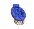 Кресло Папасан пружинка мини с ротангом каркас коричневый-подушка синяя