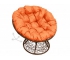 Кресло Папасан пружинка с ротангом каркас коричневый-подушка оранжевая