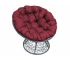 Кресло Папасан с ротангом каркас серый-подушка бордовая