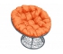 Кресло Папасан с ротангом каркас серый-подушка оранжевая
